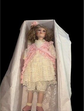 Court of Dolls 25"H Porcelain Blonde Doll w/Pink & White Lace Outfit